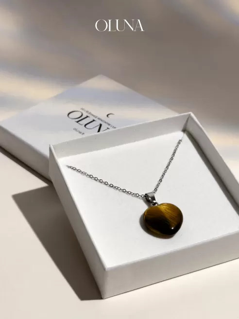 Pendentif Oeil de Tigre Coeur - Pierre de confiance