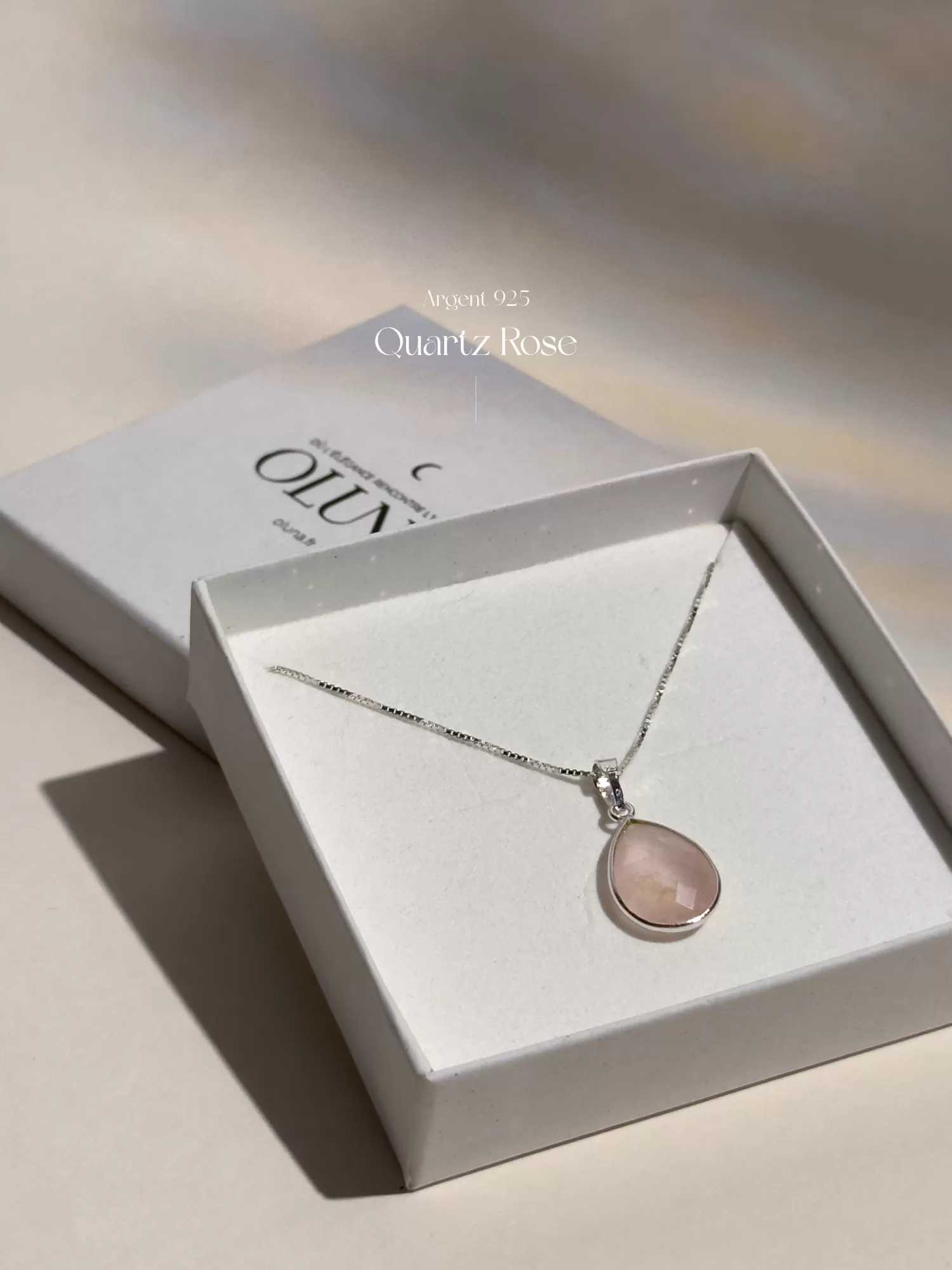 OLUNA|Pendentif Elina - Quartz Rose - Argent 925|Collection Elina