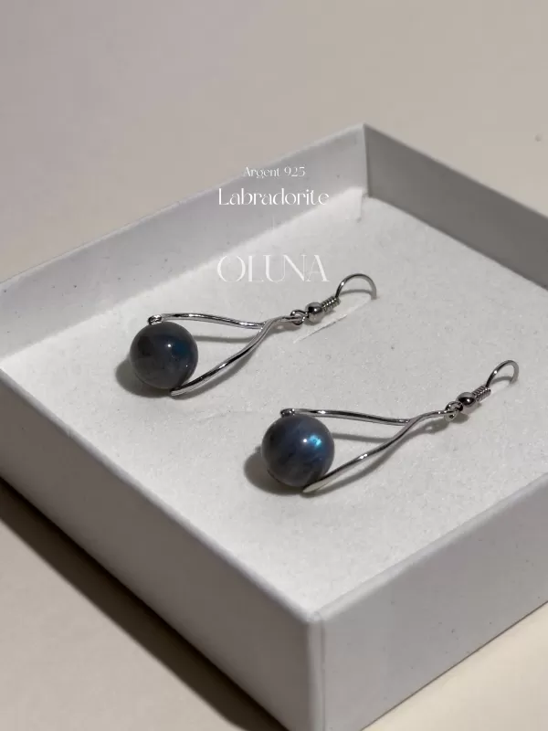 Boucles d'oreilles Anna - Labradorite - Argent 925 Rhodié