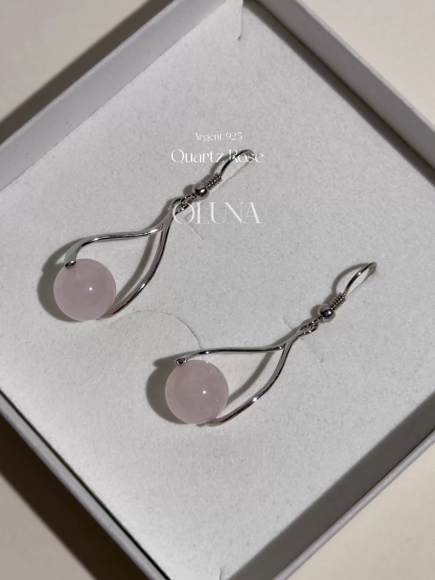 OLUNA|Boucles d'oreilles Anna - Quartz Rose - Argent 925|Collection Anna