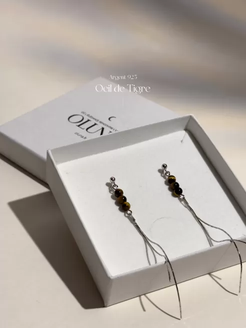 OLUNA|Boucles d'oreilles Anna - Œil de Tigre - Argent 925|Collection Anna