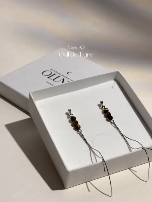 OLUNA|Boucles d'oreilles Lisa - Œil de Tigre - Argent 925|Collection Lisa