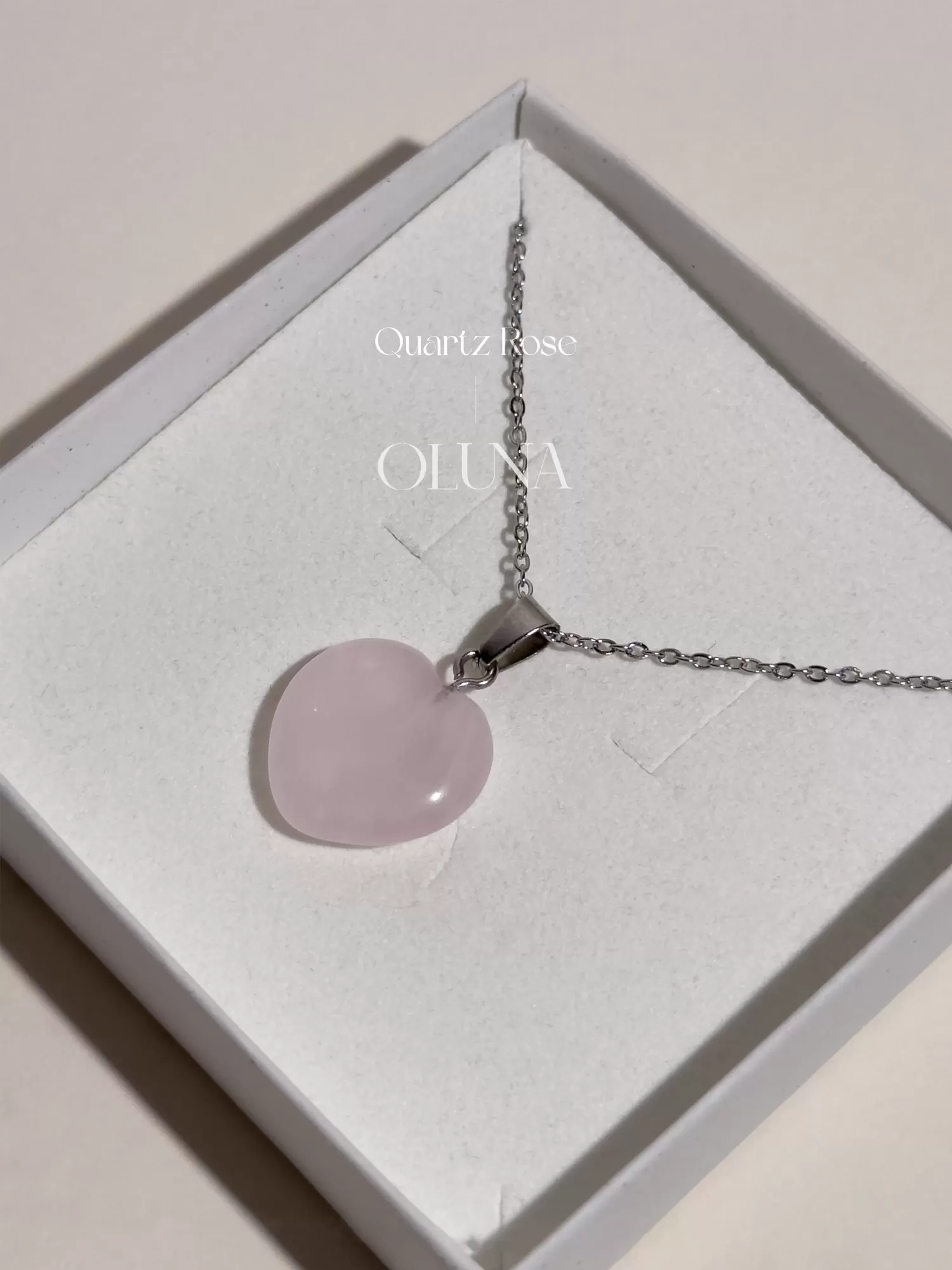 OLUNA|Pendentif cœur - Quartz Rose|Pendentifs cœurs