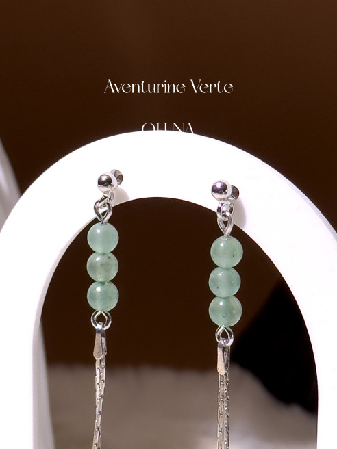 Boucles d'oreilles Lisa - Aventurine Verte - Argent 925 Rhodié