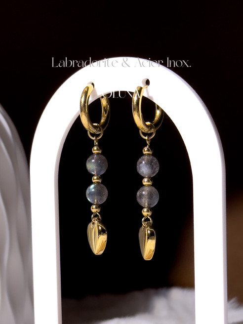 Boucles d'oreilles Luna - Labradorite - Plaqué Or_OLUNA_OLUNA_