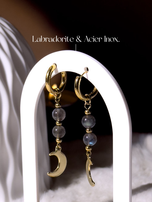 Boucles d'oreilles Luna - Labradorite - Plaqué Or