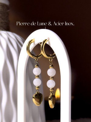 Boucles d'oreilles Sia - Pierre de Lune - Plaqué Or_OLUNA_OLUNA_