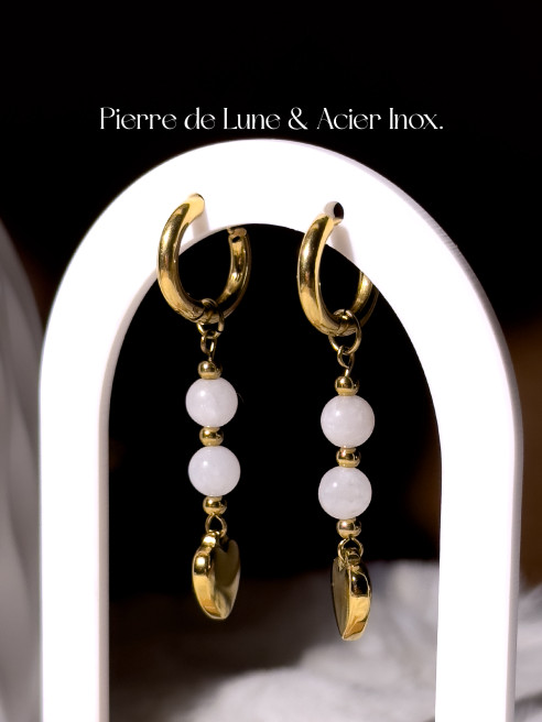 Boucles d'oreilles Sia - Pierre de Lune - Plaqué Or