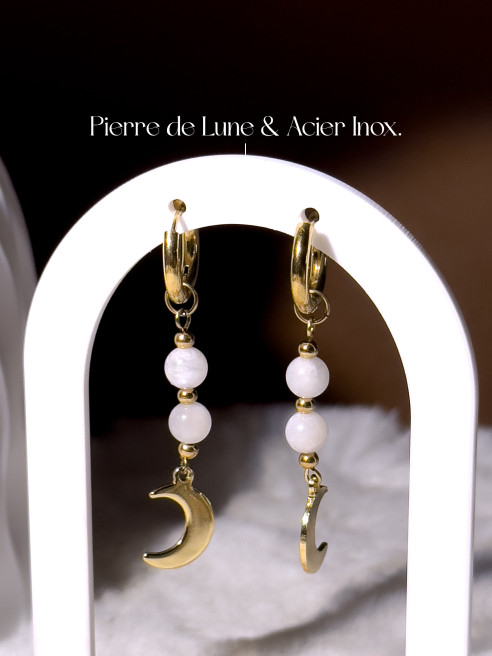 Boucles d'oreilles Luna - Pierre de Lune - Plaqué Or