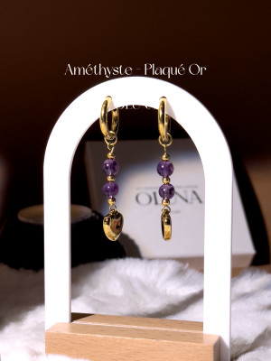 Créoles Améthyste Sia - Acier Inoxydable doré|29,00 €|Les boucles d'oreilles OLUNA|OLUNA