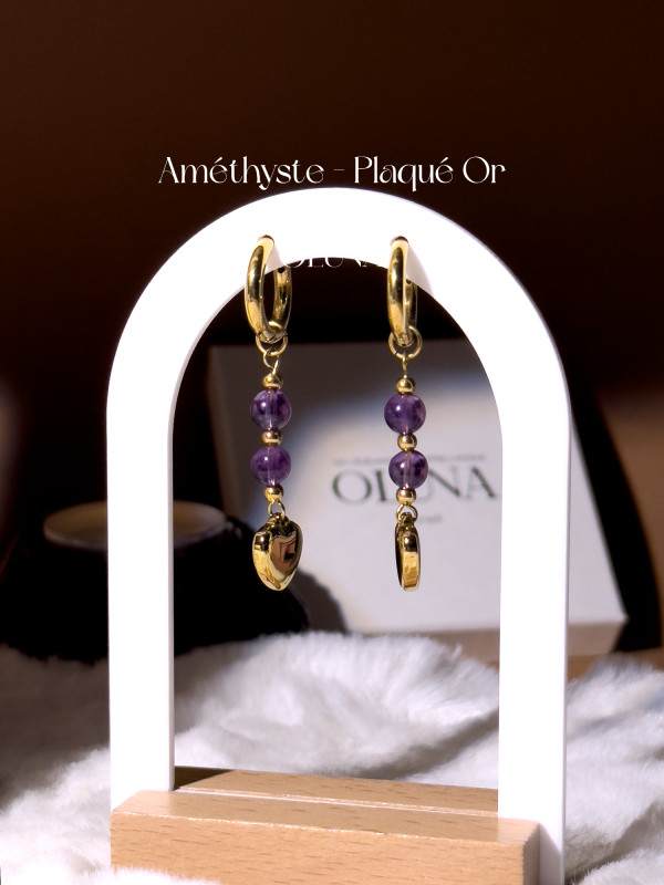 Créoles Améthyste Sia - Acier Inoxydable doré|29,00 €|Les boucles d'oreilles OLUNA|OLUNA