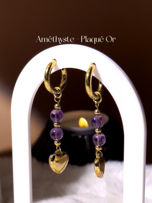 Créoles Améthyste Sia - Acier Inoxydable doré|29,00 €|Les boucles d'oreilles OLUNA|OLUNA