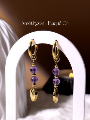 Créoles Améthyste Sia - Acier Inoxydable doré|29,00 €|Les boucles d'oreilles OLUNA|OLUNA