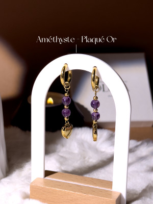 Créoles Améthyste Sia - Acier Inoxydable doré|29,00 €|Les boucles d'oreilles OLUNA|OLUNA