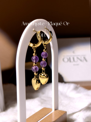 Créoles Améthyste Sia - Acier Inoxydable doré|29,00 €|Les boucles d'oreilles OLUNA|OLUNA