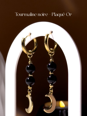 Boucles d'oreilles Luna - Obsidienne Noire - Plaqué Or 18k_Les boucles d'oreilles OLUNA_OLUNA_