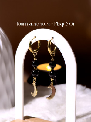 Boucles d'oreilles Luna - Obsidienne Noire - Plaqué Or 18k_Les boucles d'oreilles OLUNA_OLUNA_