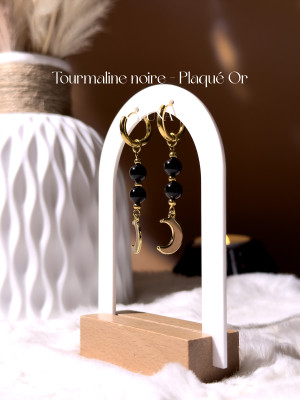 Boucles d'oreilles Luna - Obsidienne Noire - Plaqué Or 18k_Les boucles d'oreilles OLUNA_OLUNA_