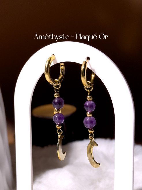 Boucles d'oreilles Luna - Améthyste - Plaqué Or 18k