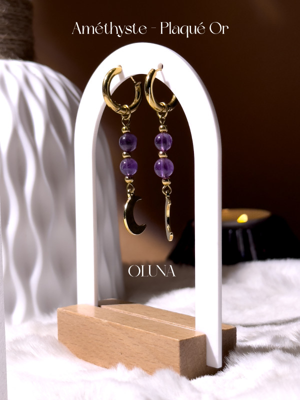 Boucles d'oreilles Luna - Améthyste - Plaqué Or 18k_Les boucles d'oreilles OLUNA_OLUNA_