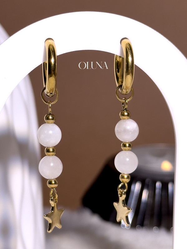 Créoles Pierre de Lune en acier inoxydable doré