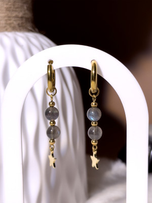 Créoles Labradorite Nora - Acier inoxydable doré