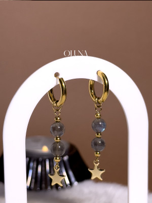 Créoles Labradorite Nora en acier inoxydable doré