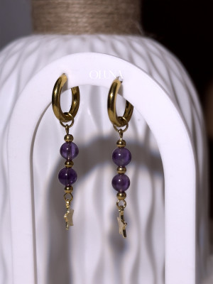 Créoles Améthyste Nora - Acier Inoxydable doré