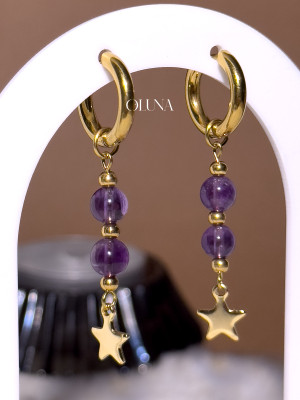 Créoles Améthyste Nora - Acier Inoxydable doré