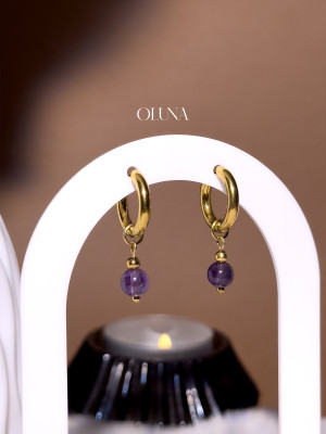 Créoles Améthyste Clara - Acier inoxydable doré