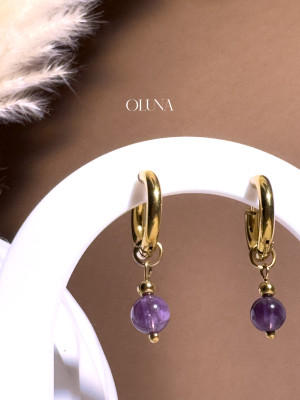 Créoles Améthyste Clara - Acier inoxydable doré