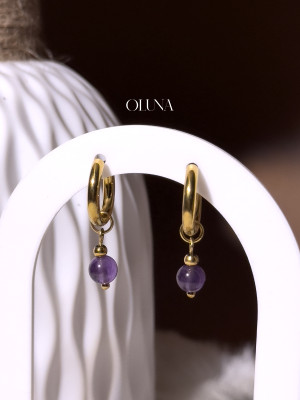 Créoles Améthyste Clara - Acier inoxydable doré