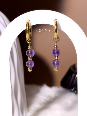 Créoles Améthyste Julia - Acier inoxydable doré