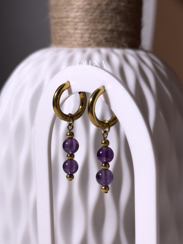 Créoles Améthyste Julia - Acier inoxydable doré