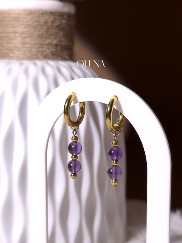 Créoles Améthyste Julia - Acier inoxydable doré