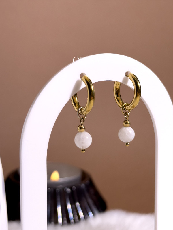 Créoles Pierre de Lune Clara - Acier inoxydable doré