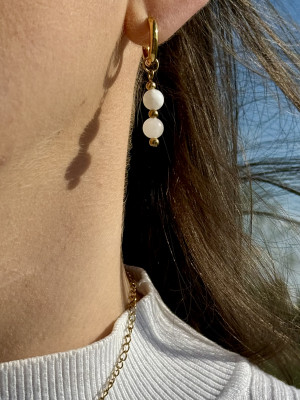 Créoles Pierre de Lune Julia - Acier inoxydable doré