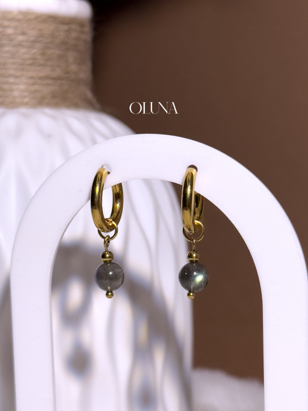 Créoles Labradorite Clara - Acier inoxydable doré