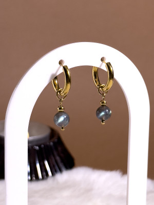 Créoles Labradorite en acier inox doré