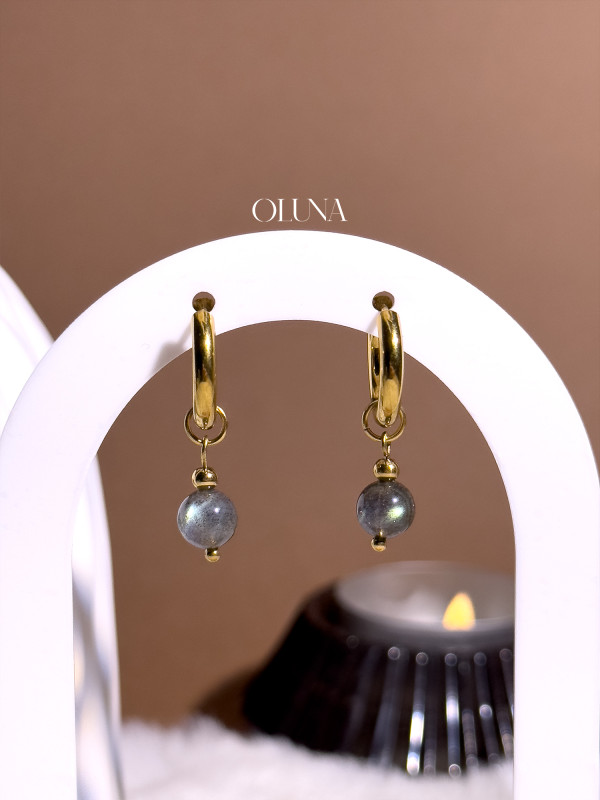 Créoles Labradorite Clara - Acier inoxydable doré