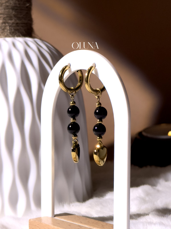 Créoles Obsidienne Sia - Acier Inoxydable doré