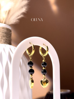 Créoles Obsidienne Sia - Acier Inoxydable doré