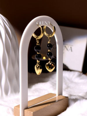 Créoles Obsidienne Sia - Acier Inoxydable doré