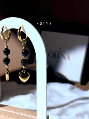 Créoles Obsidienne Sia - Acier Inoxydable doré