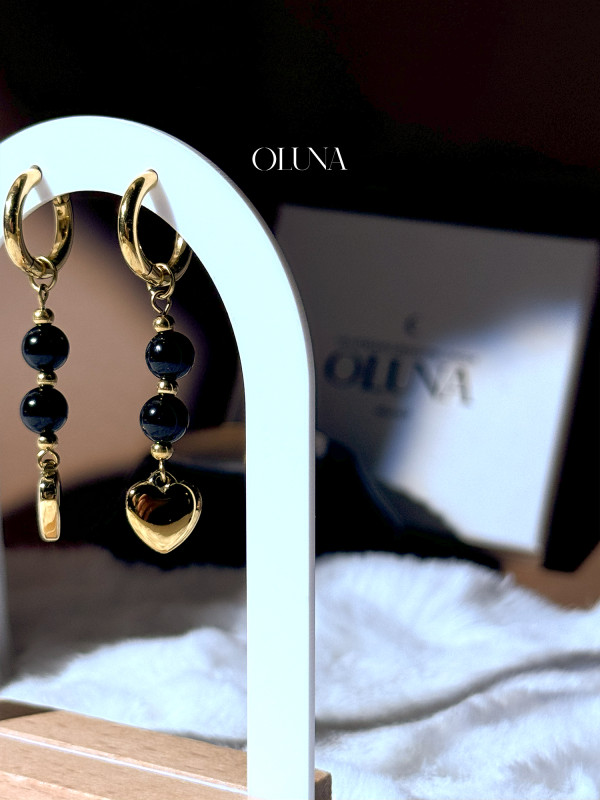 Créoles Obsidienne Sia - Acier Inoxydable doré