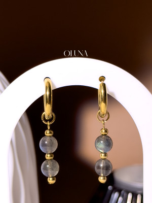 Créoles en Labradorite et acier inoxydable doré