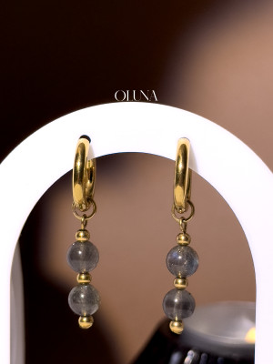 Créoles Labradorite Julia - Acier inoxydable doré