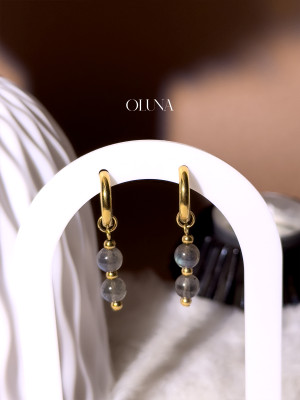 Créoles Labradorite Julia - Acier inoxydable doré