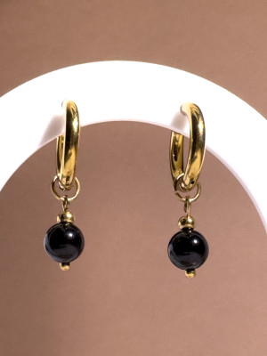 Créoles Obsidienne Clara - Acier inoxydable doré