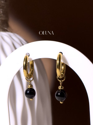 Créoles Obsidienne Clara - Acier inoxydable doré